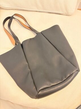 Colab Everyday Black Leather Tote with Contrast Tan Handles